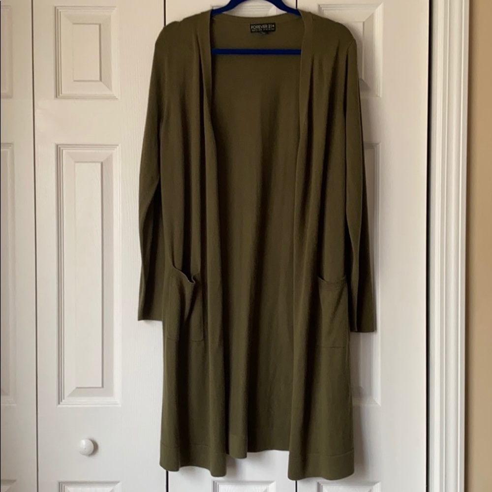 Long Olive Green Cardigan